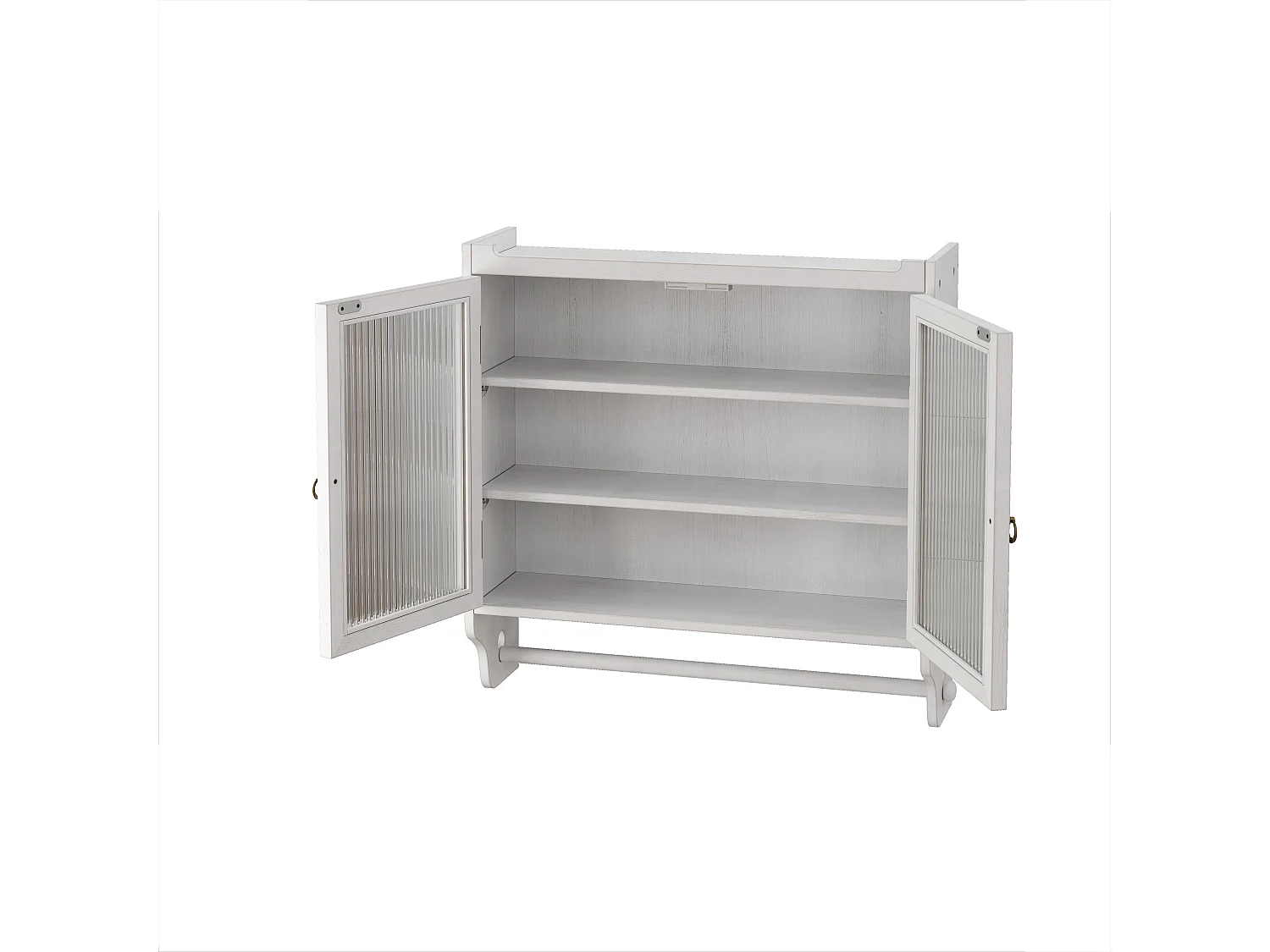 Armoire murale vintage avec 2 portes, 3 étagères - Bois + verre - Blanc