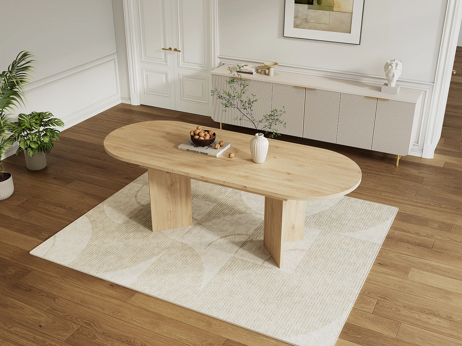 Table à manger extensible 120/160x80 cm naturel clair - Pour 4 à 6 personnes