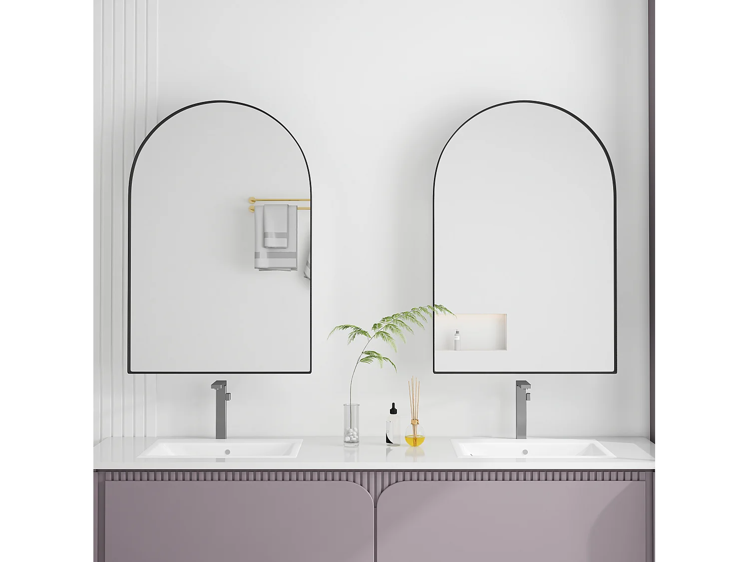 Miroir arquée avec rangement caché - Cadre en métal - Noir