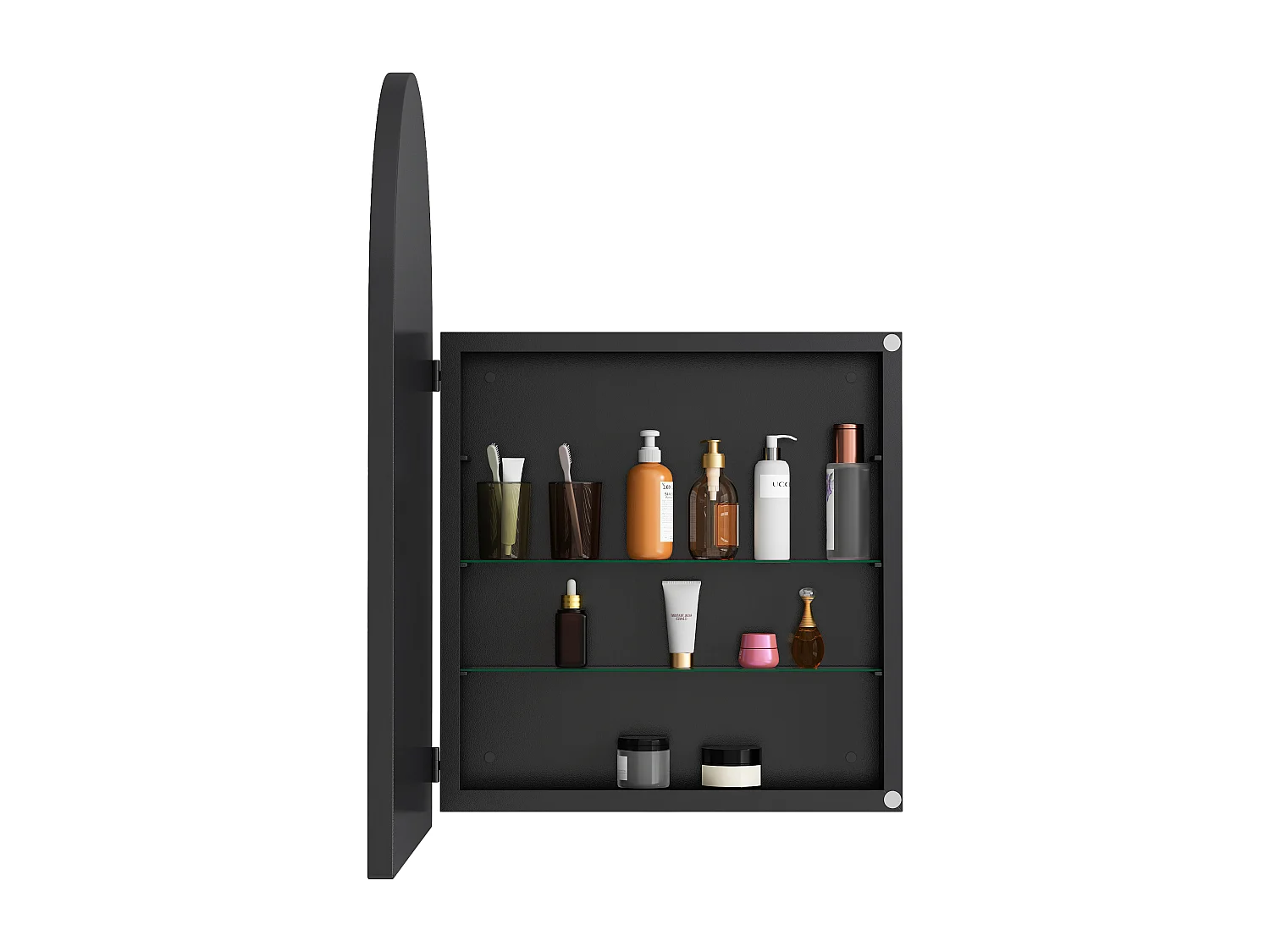 Miroir arquée avec rangement caché - Cadre en métal - Noir