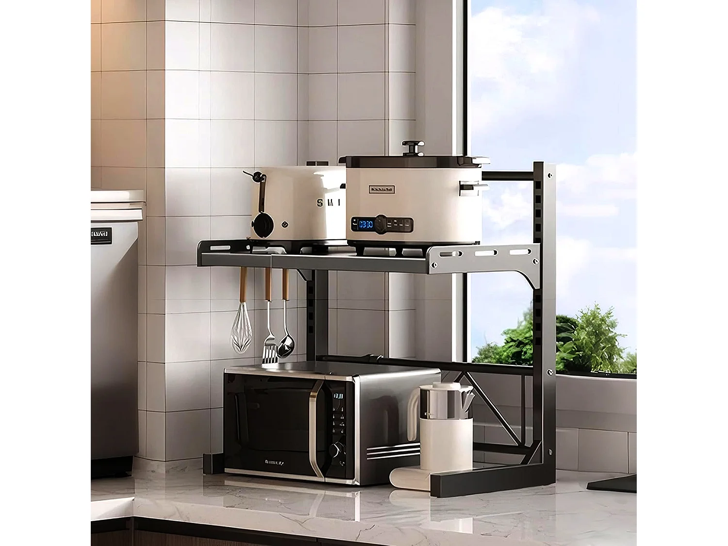 Étagère micro-ondes cuisine extensible noire et épaisse