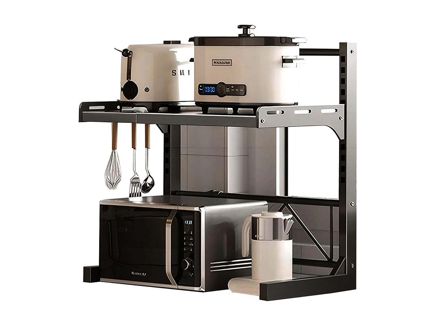 Étagère micro-ondes cuisine extensible noire et épaisse