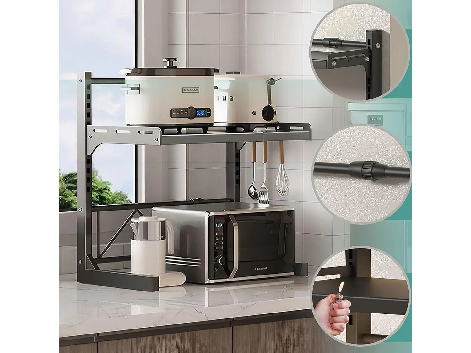 Étagère micro-ondes cuisine extensible noire et épaisse