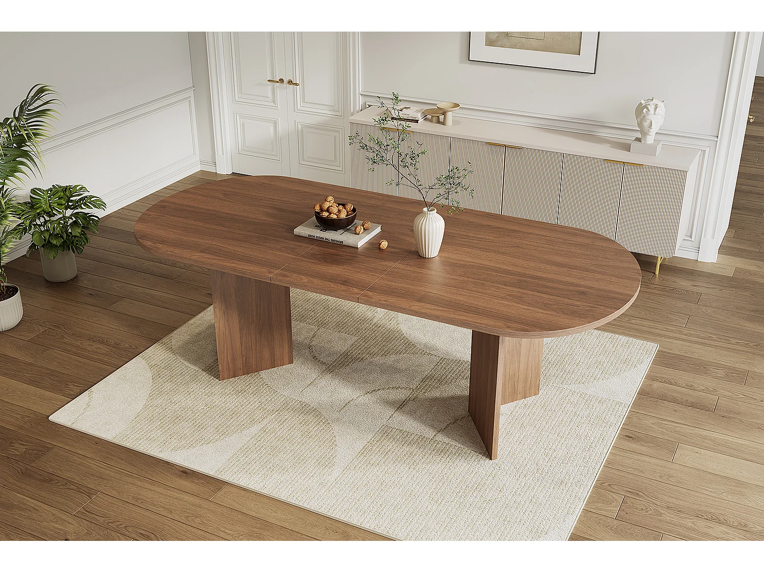 Table extensible 160/200 x 90 cm pour 6 à 8 personnes - Coins arrondis - Couleur noyer