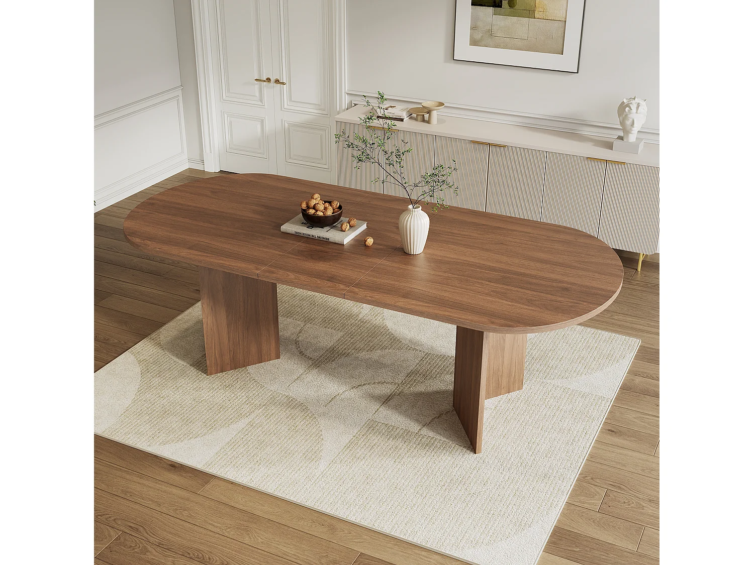 Table extensible 160/200 x 90 cm pour 6 à 8 personnes - Coins arrondis - Couleur noyer