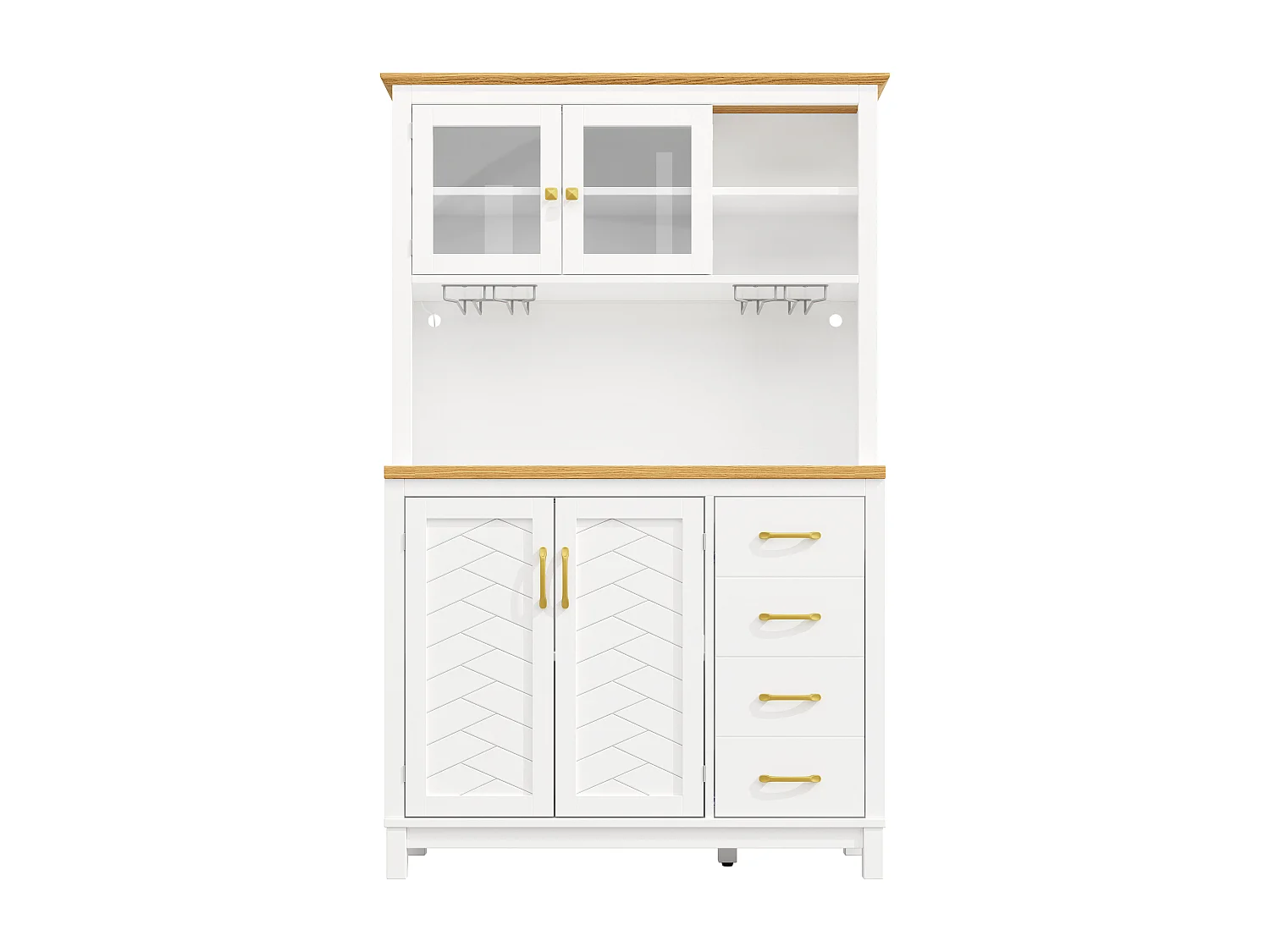 Buffet de cuisine 105,5 x 40 x 180 cm avec 4 portes, LED et porte-gobelets - Blanc