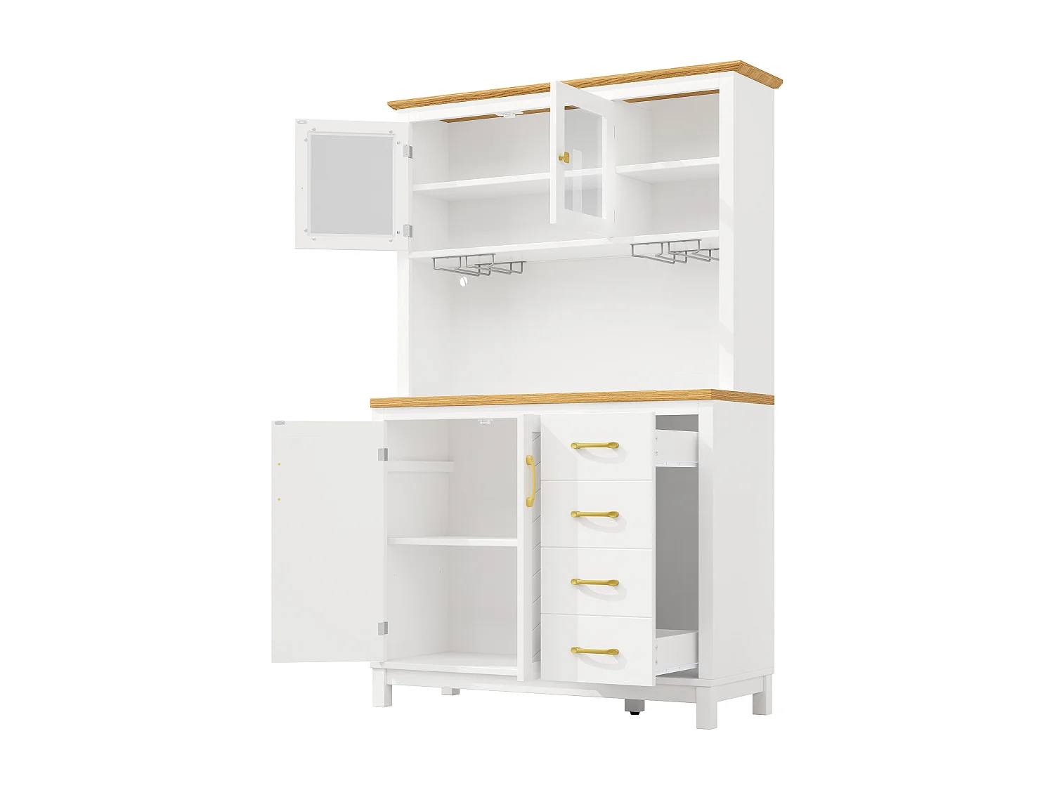 Buffet de cuisine 105,5 x 40 x 180 cm avec 4 portes, LED et porte-gobelets - Blanc