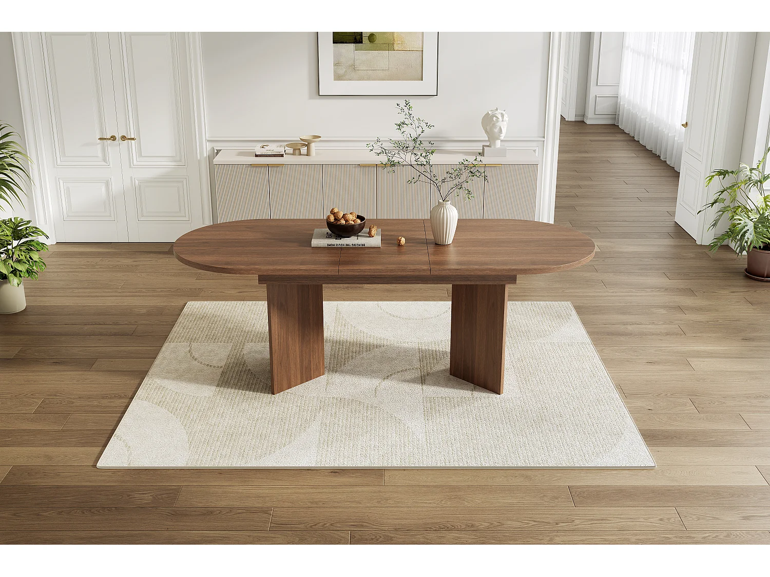 Table à manger extensible 140/180x90 cm pour 4 à 8 personnes - Couleur noyer