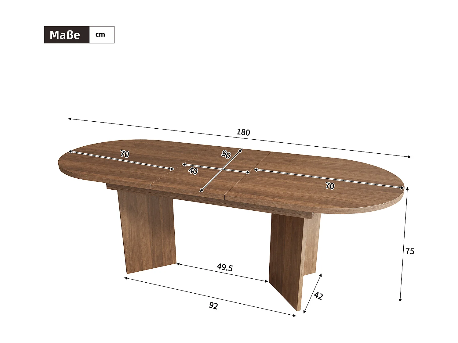 Table à manger extensible 140/180x90 cm pour 4 à 8 personnes - Couleur noyer