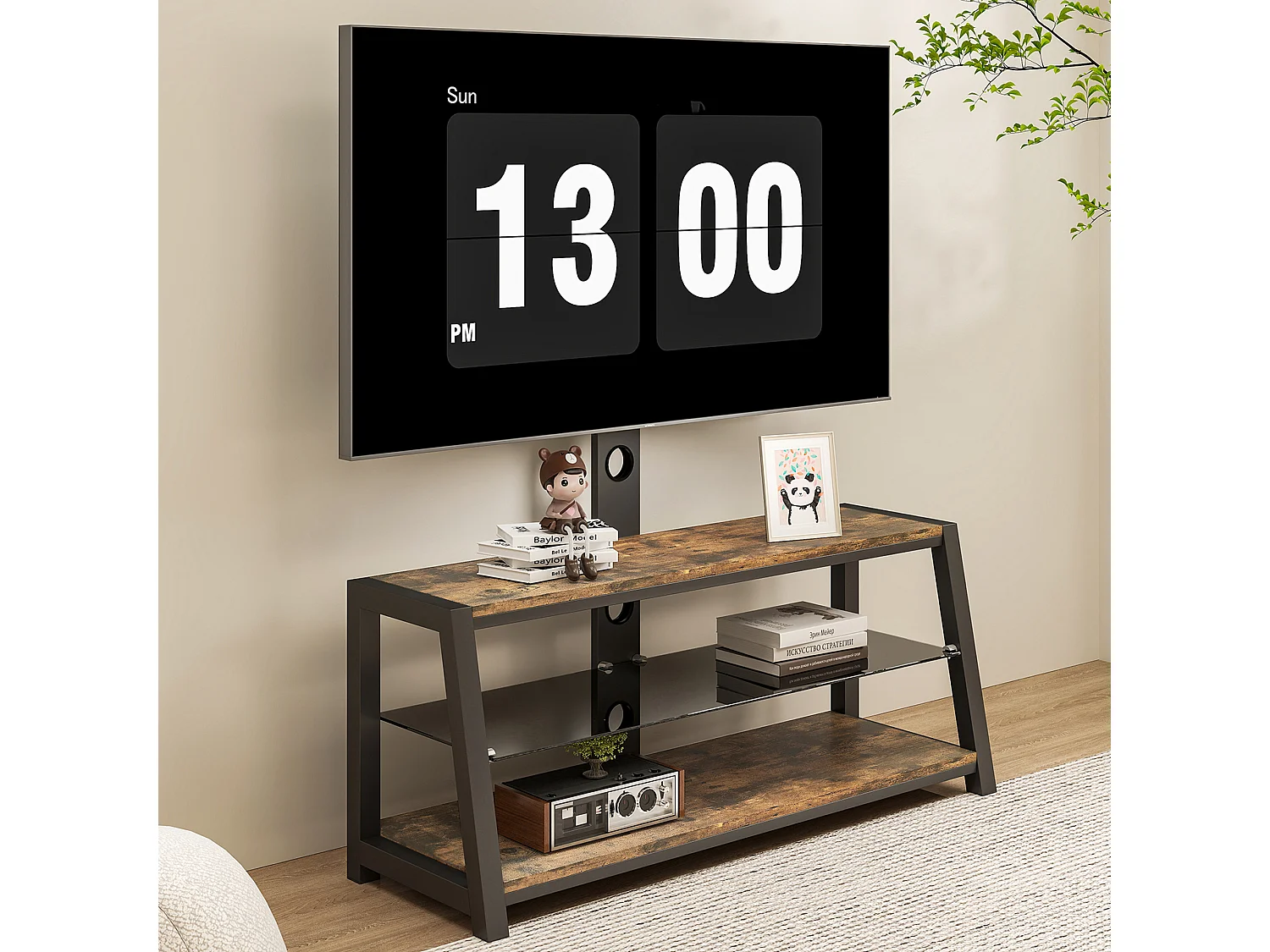 Houten tv-standaard met verstelbare hoogte - Bruin en zwart