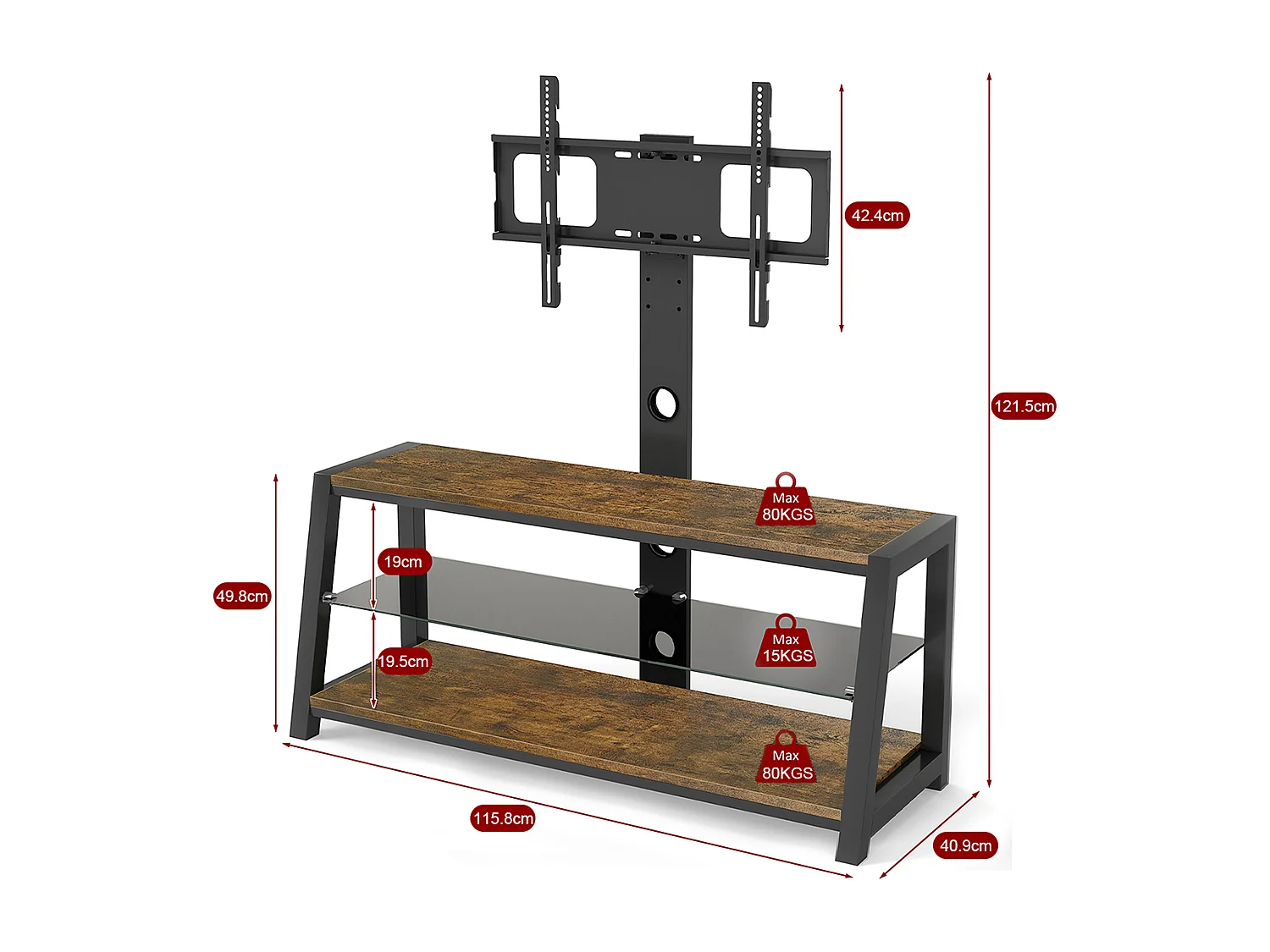 Houten tv-standaard met verstelbare hoogte - Bruin en zwart