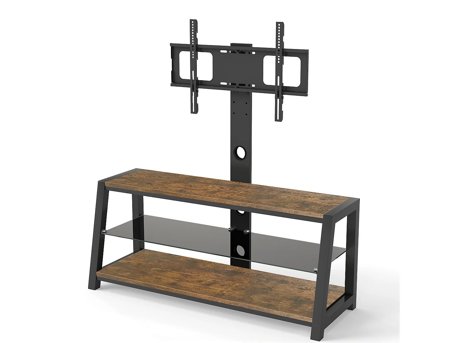 Houten tv-standaard met verstelbare hoogte - Bruin en zwart