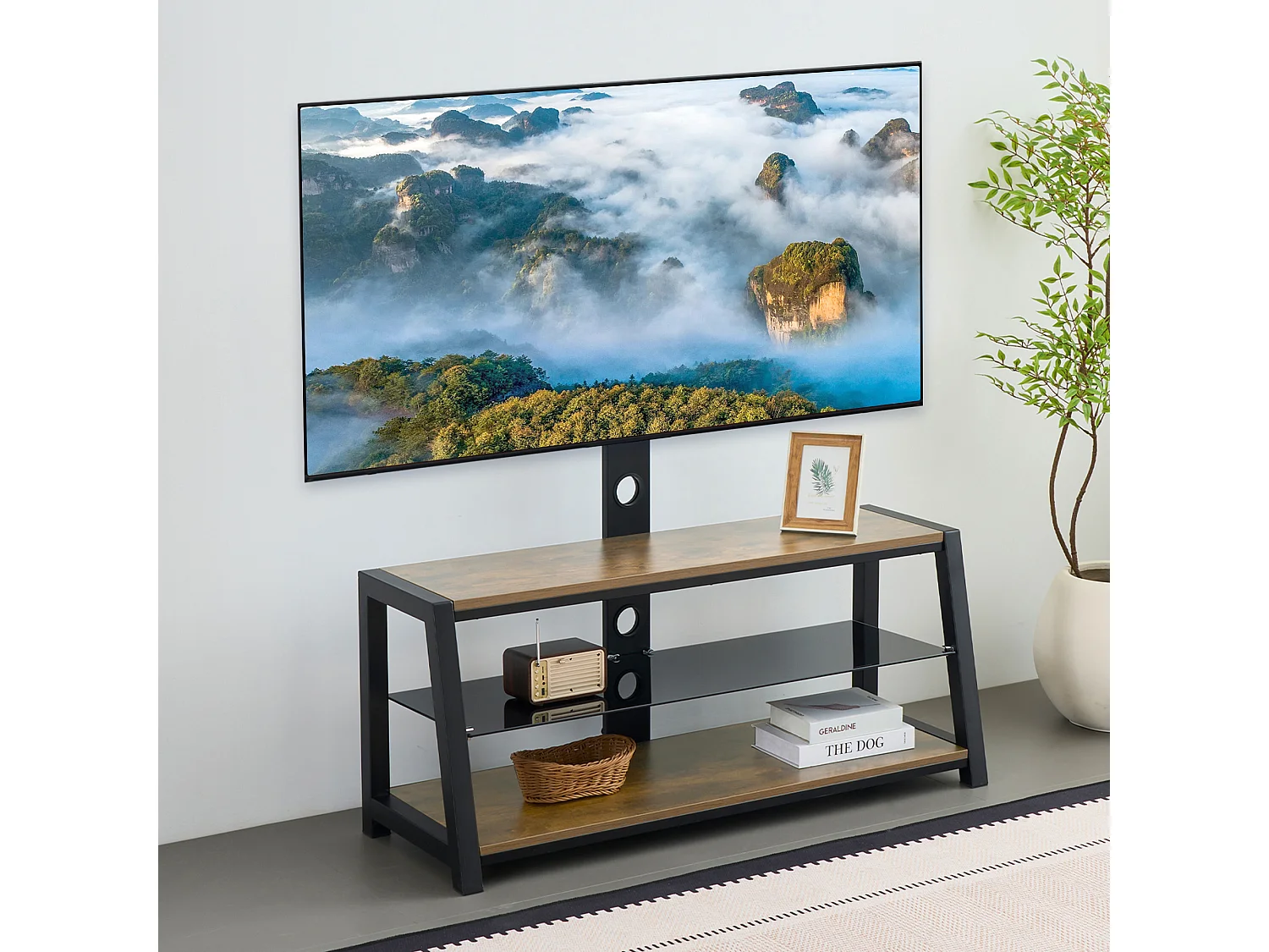 Houten tv-standaard met verstelbare hoogte - Bruin en zwart