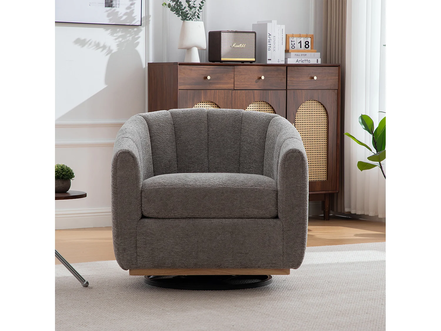 360° draaibare stoel in grijze chenille met metalen onderstel - Pompoenvormig