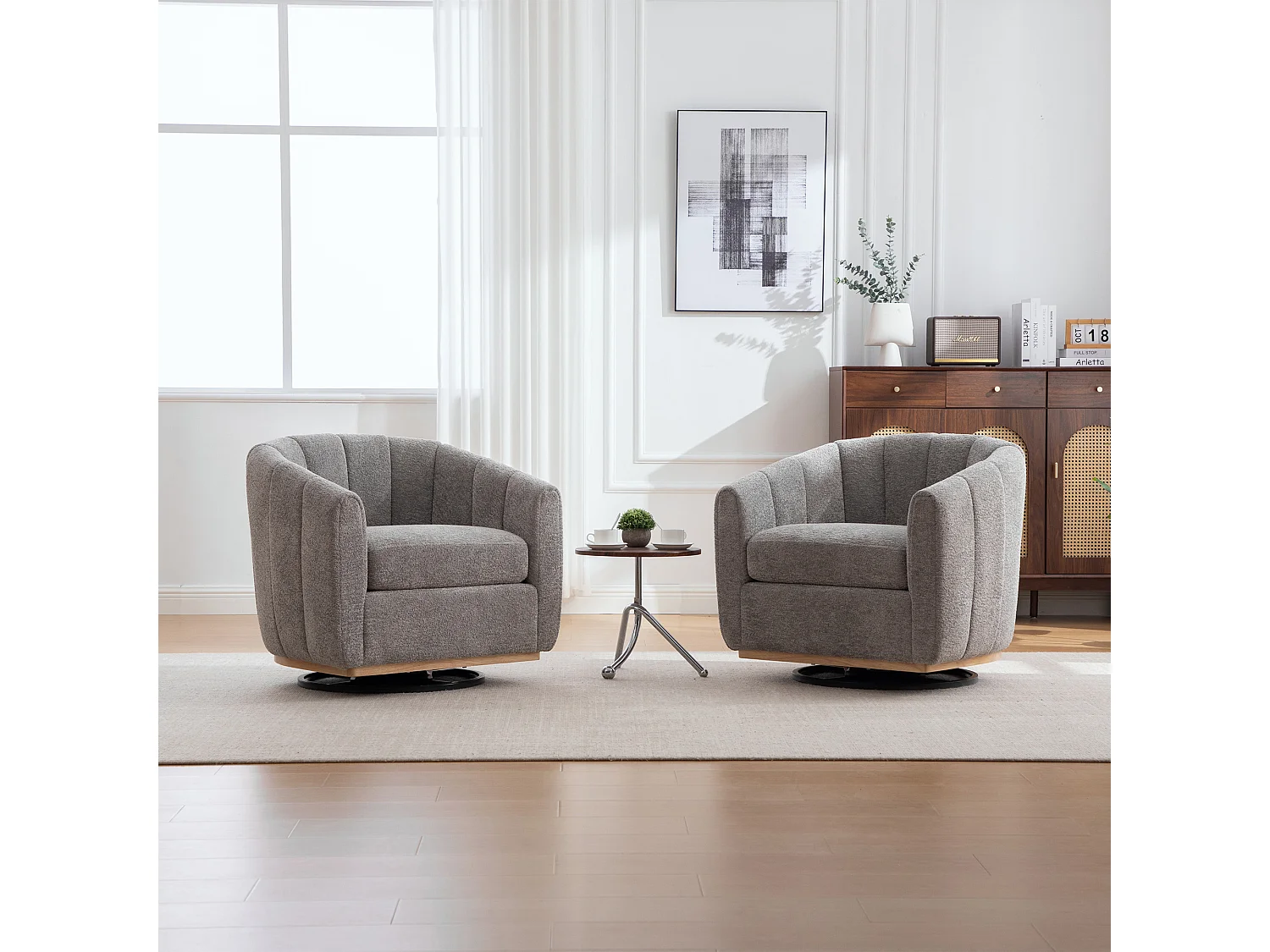 360° draaibare stoel in grijze chenille met metalen onderstel - Pompoenvormig