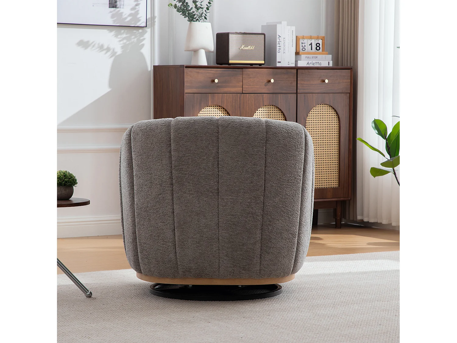 360° draaibare stoel in grijze chenille met metalen onderstel - Pompoenvormig