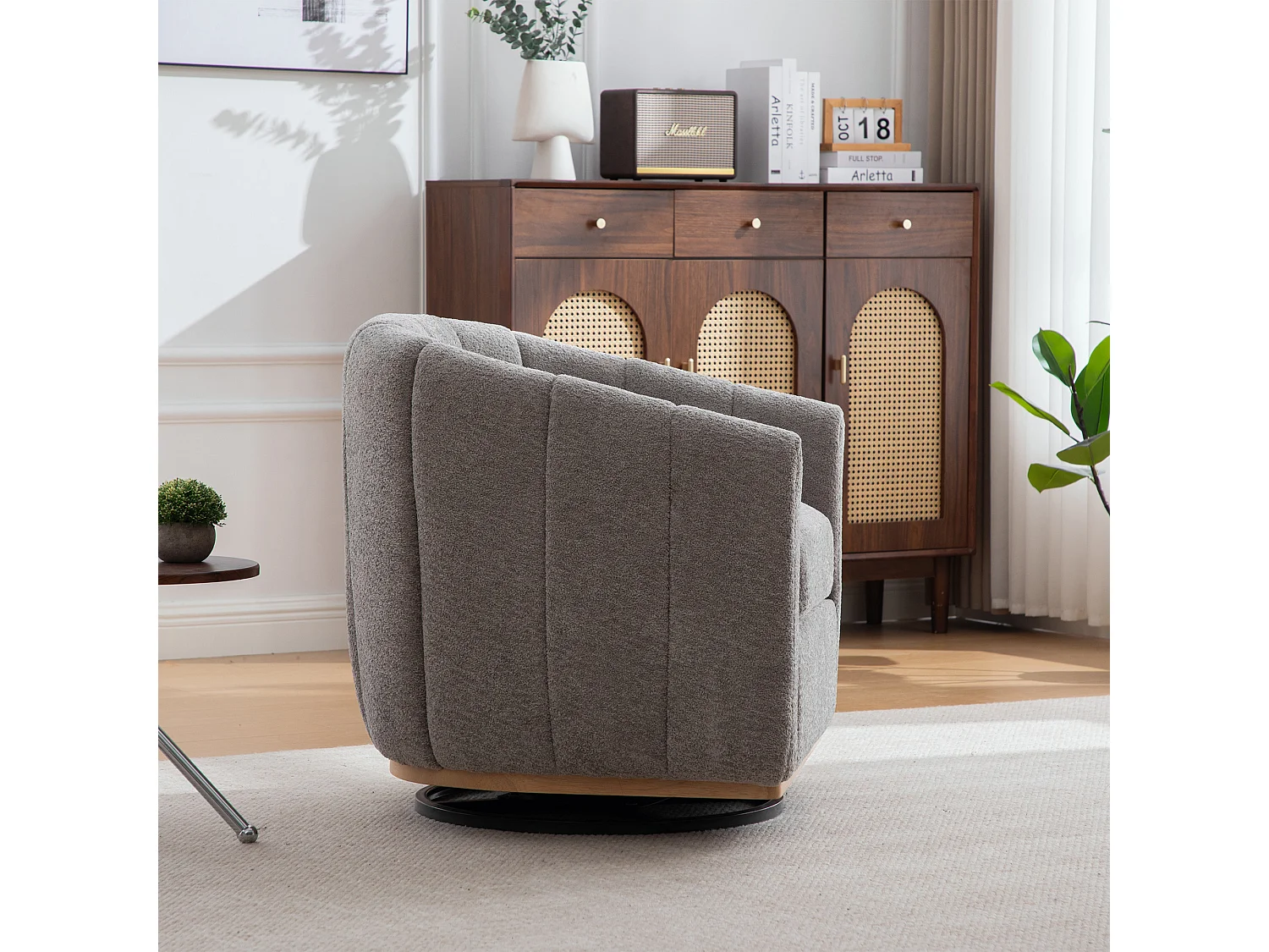 360° draaibare stoel in grijze chenille met metalen onderstel - Pompoenvormig