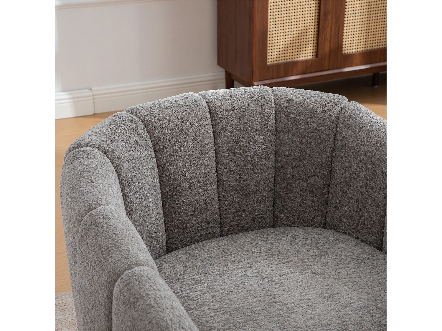 360° draaibare stoel in grijze chenille met metalen onderstel - Pompoenvormig