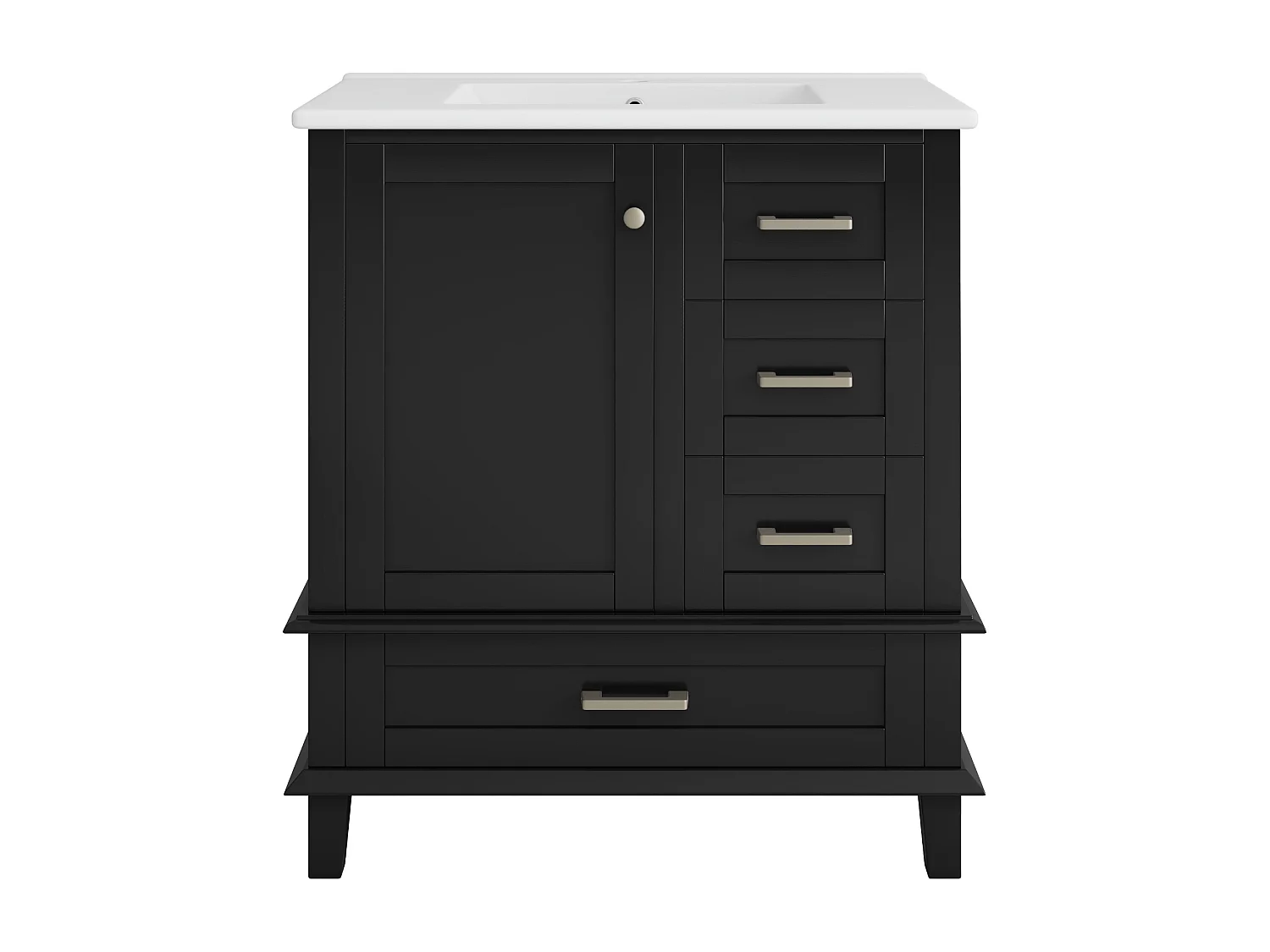 Meuble sous-lavabo avec 3 tiroirs et lavabo céramique noir 76x46x83.5 cm