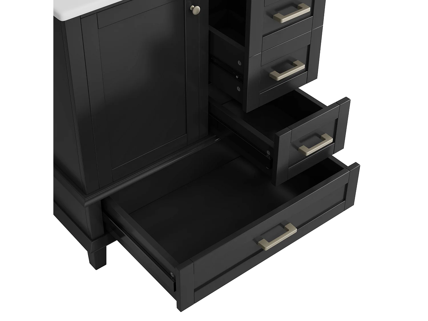 Meuble sous-lavabo avec 3 tiroirs et lavabo céramique noir 76x46x83.5 cm