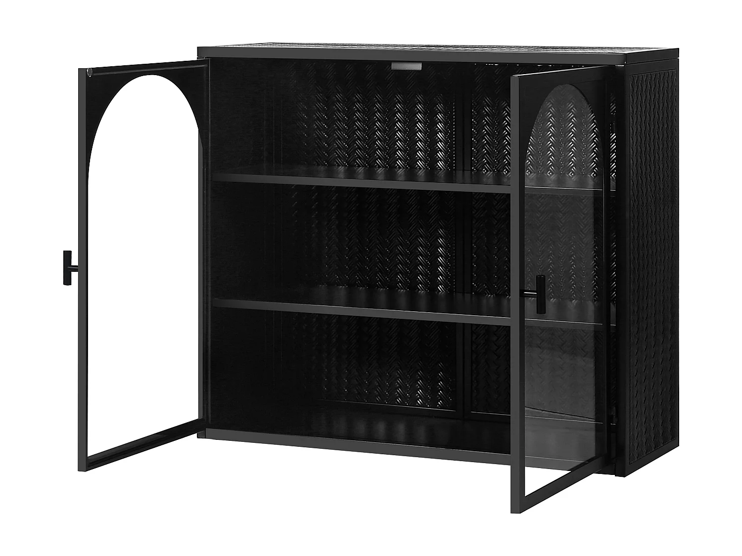 Armoire murale avec 2 portes vitrées - Motif tissé , noir