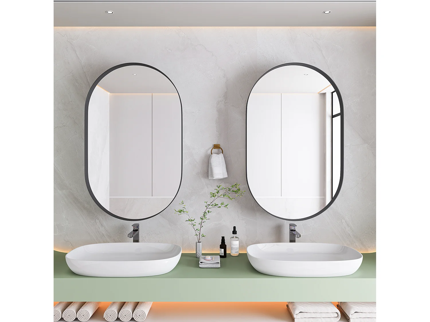 Badkamerspiegel met opbergkastje - Zwart metalen frame