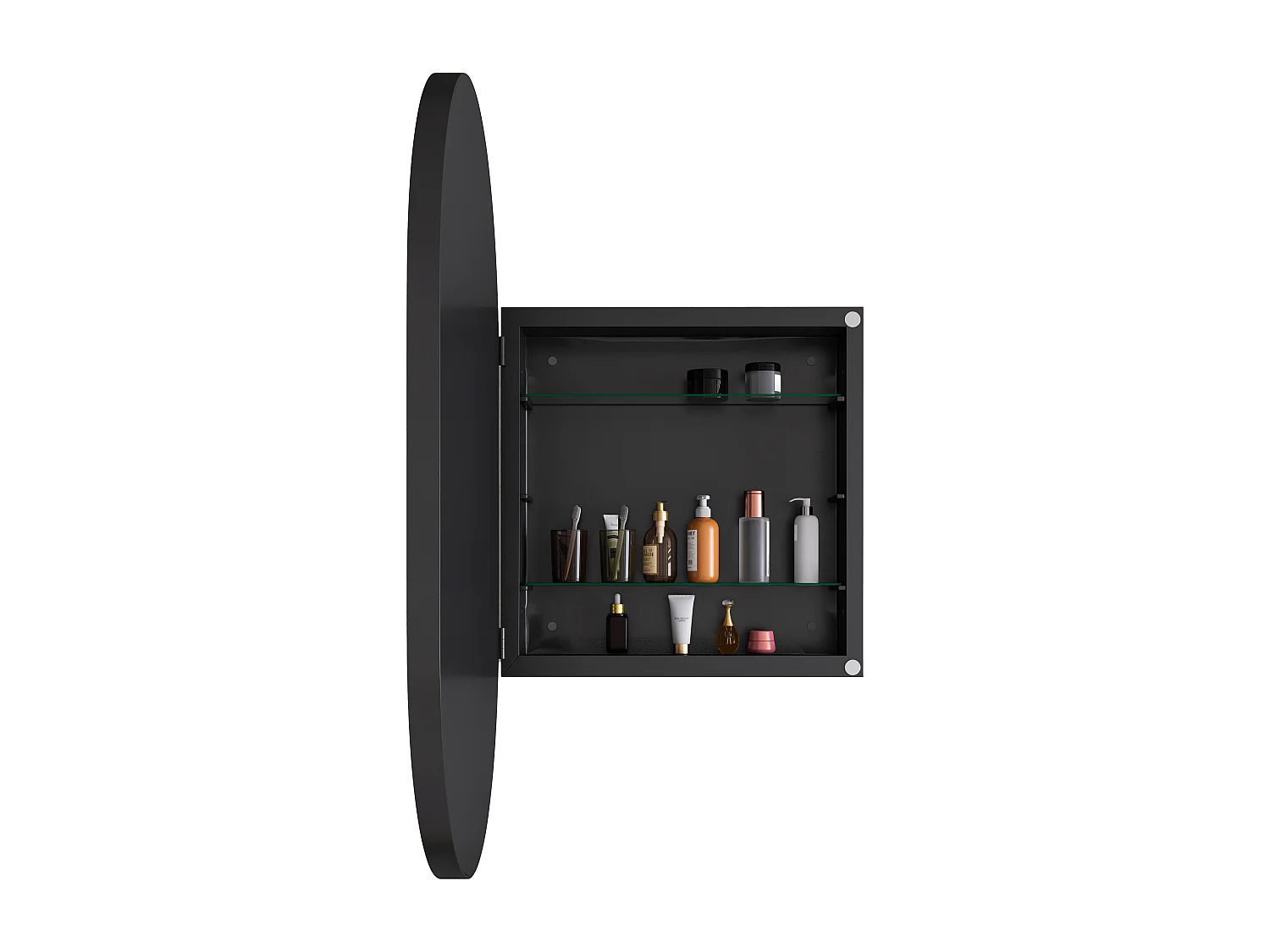 Badkamerspiegel met opbergkastje - Zwart metalen frame