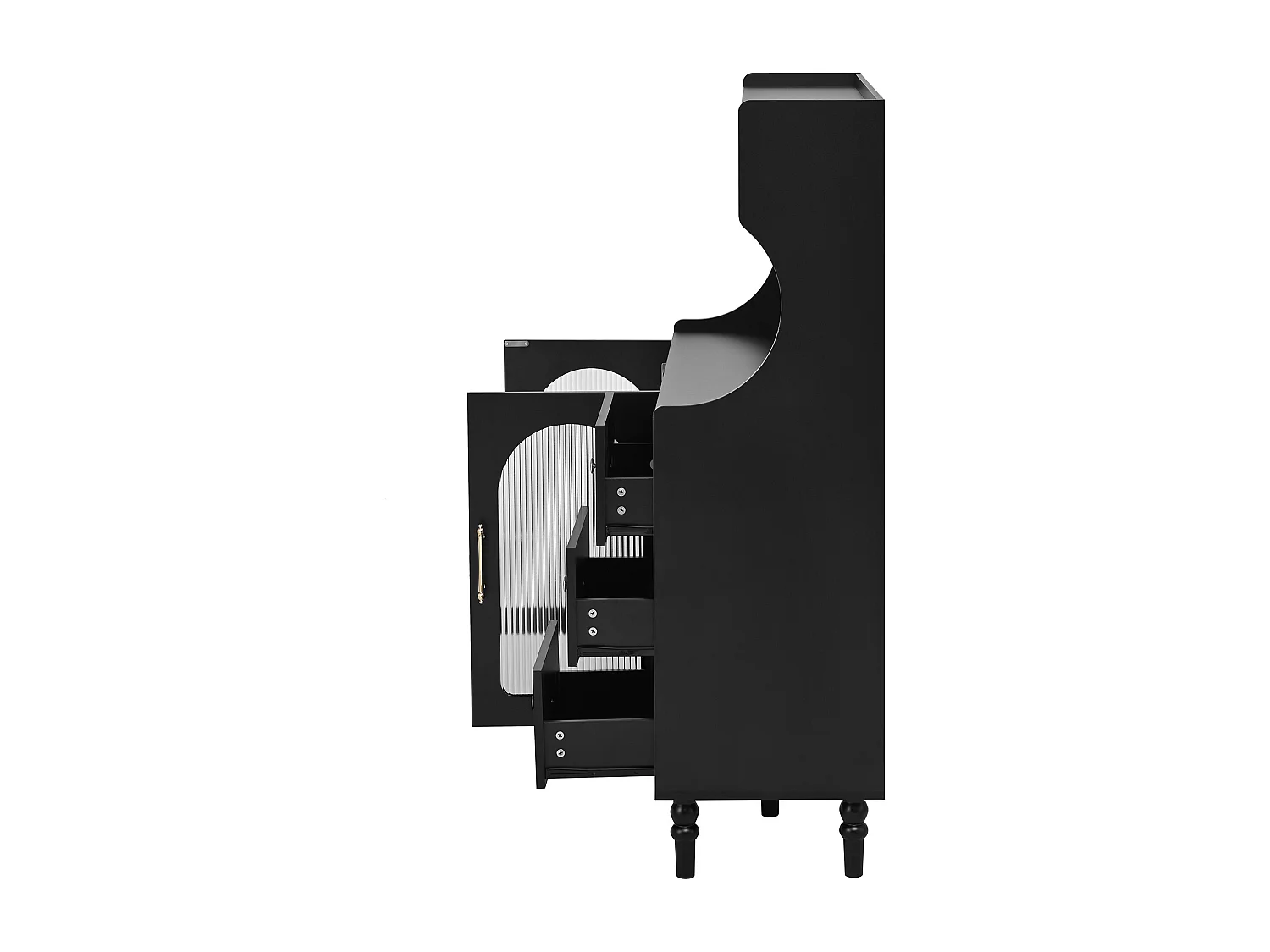 Buffet de cuisine avec 3 tiroirs, 2 portes en verre et ports USB/Type-C - Noir