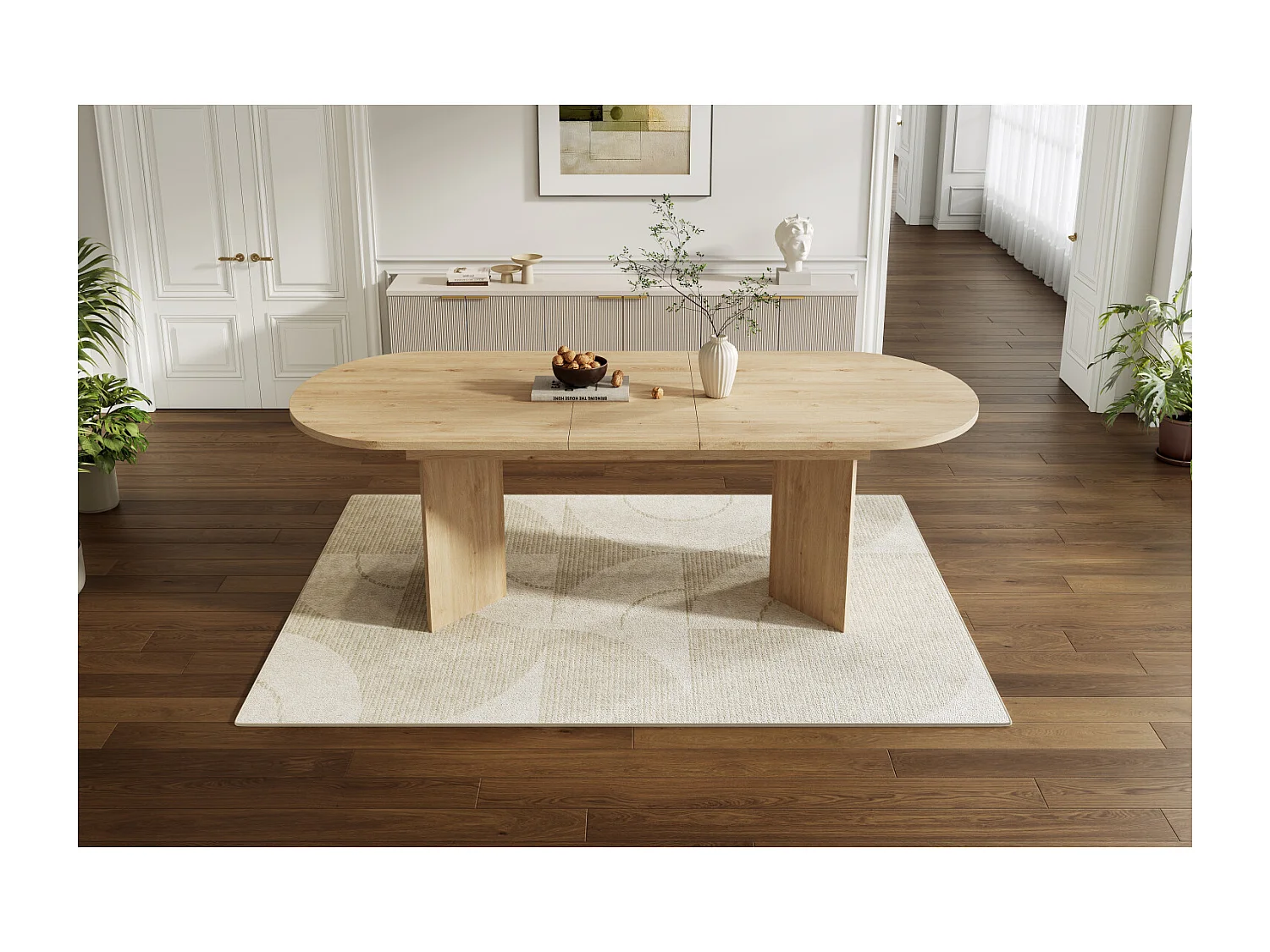 Table extensible 160/200 x 90 cm pour 6 à 8 personnes - Coins arrondis - Naturel clair
