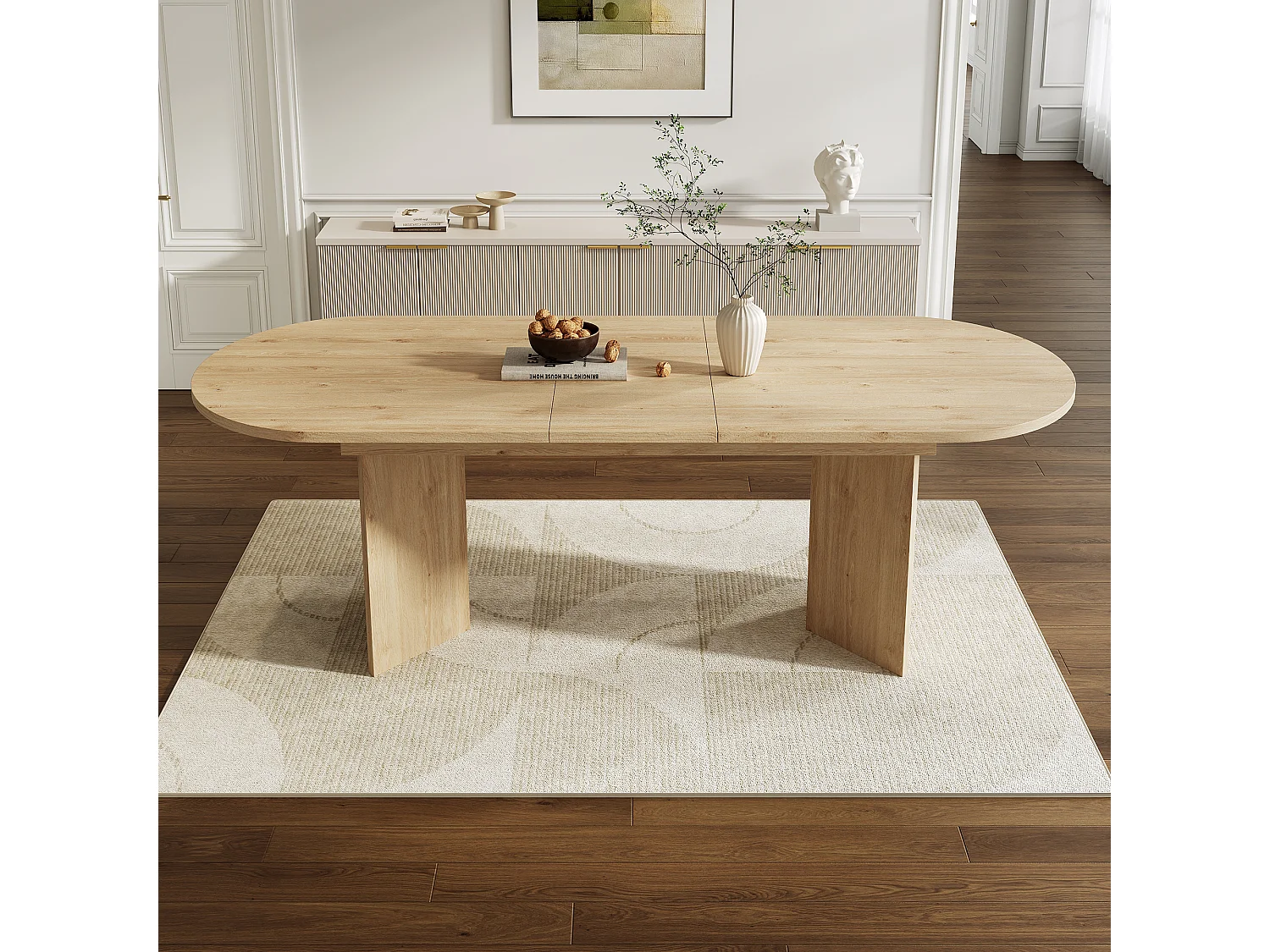 Table extensible 160/200 x 90 cm pour 6 à 8 personnes - Coins arrondis - Naturel clair