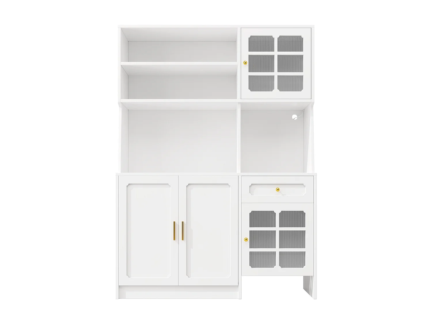 Buffet de cuisine 130 x 45 x 180 cm avec portes, tiroir et éclairage LED, blanc