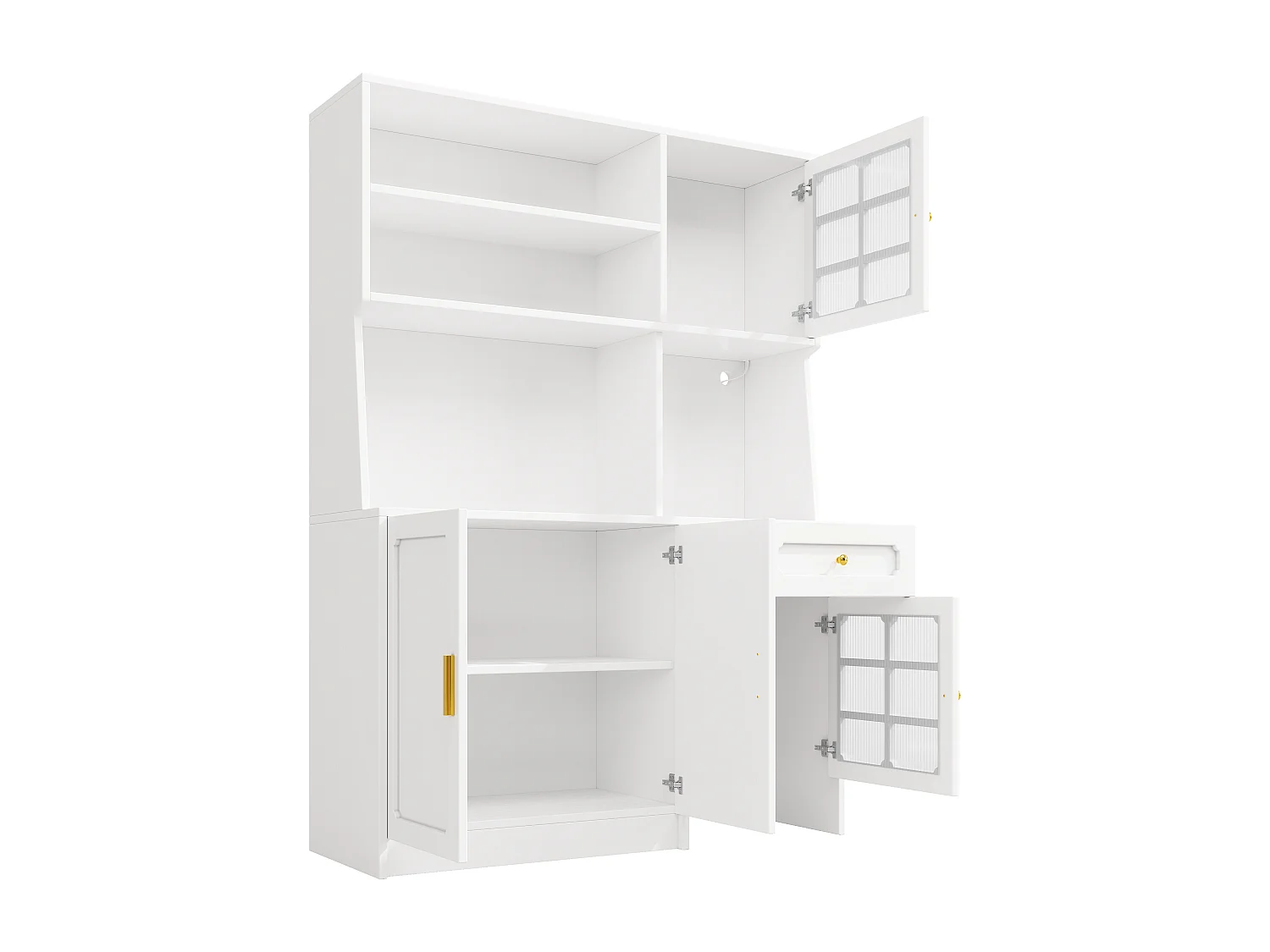 Buffet de cuisine 130 x 45 x 180 cm avec portes, tiroir et éclairage LED, blanc