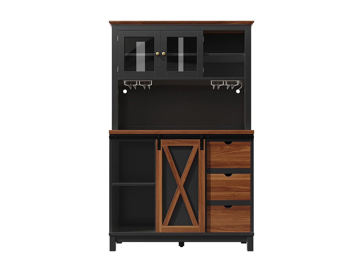 Buffet de cuisine LED 104x40x180 cm avec 3 tiroirs et 3 portes - Noir et bois foncé