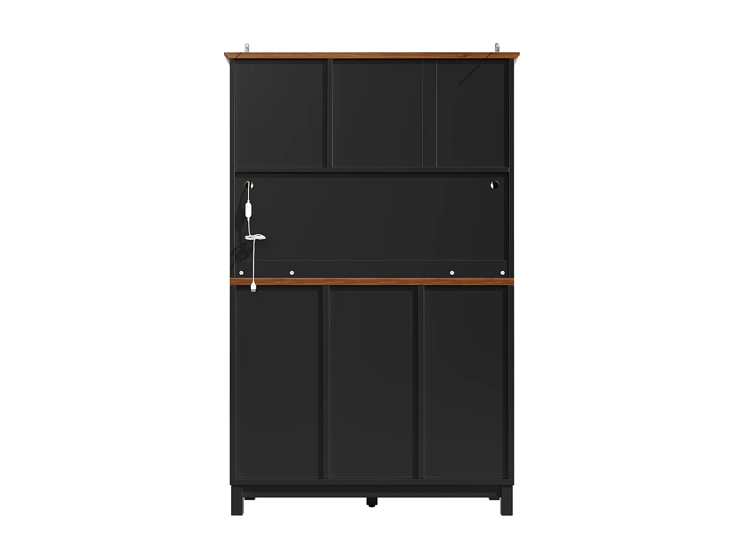 Buffet de cuisine LED 104x40x180 cm avec 3 tiroirs et 3 portes - Noir et bois foncé