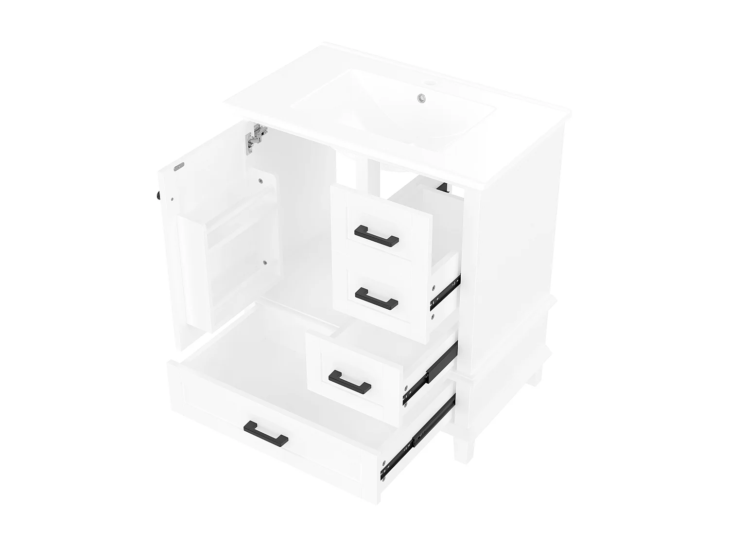 Mobile bagno con 3 cassetti e lavabo in ceramica bianca, 76x46x83,5 cm