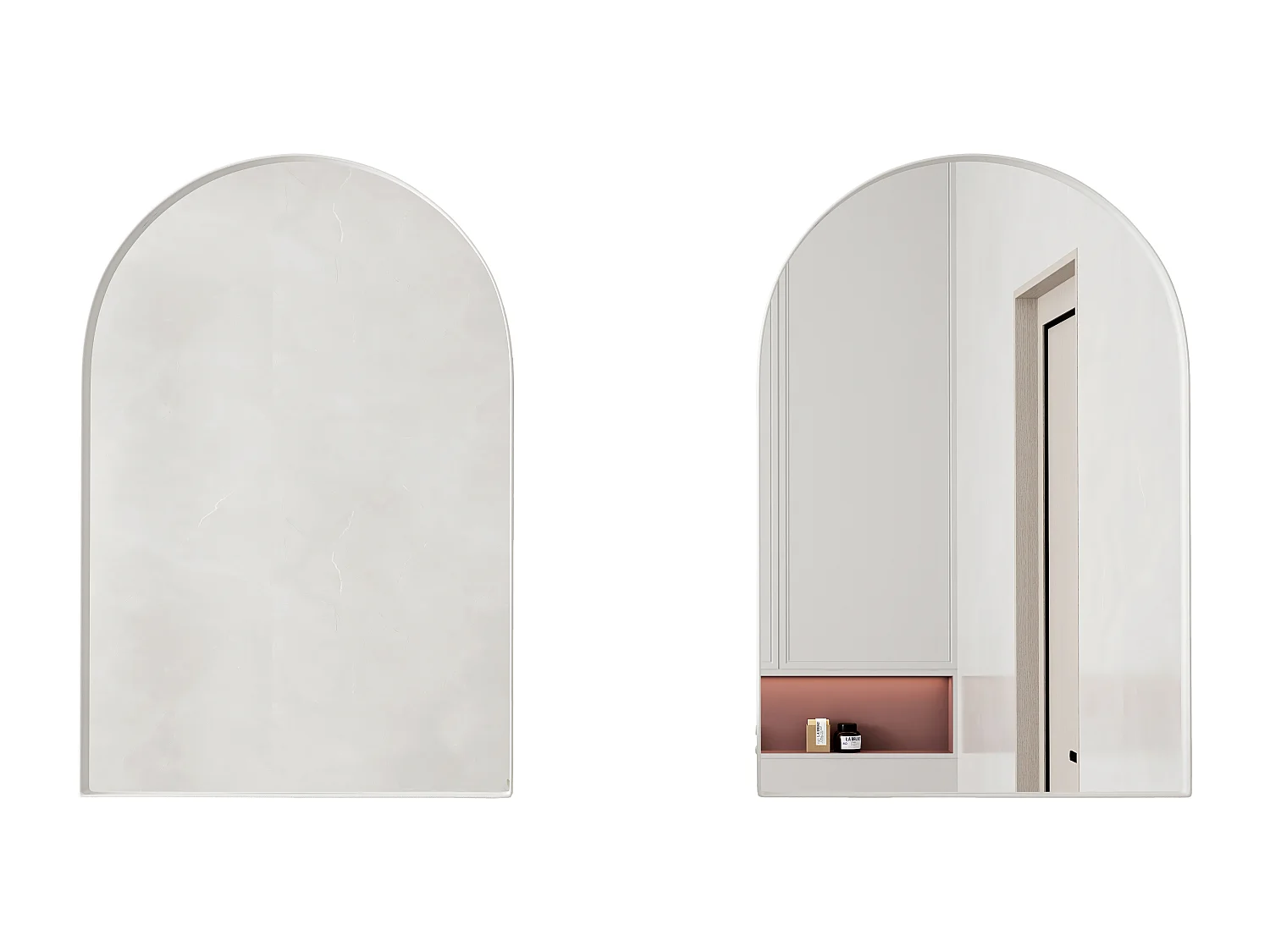 Gebogen spiegel met verborgen opbergruimte - Metalen frame - Wit