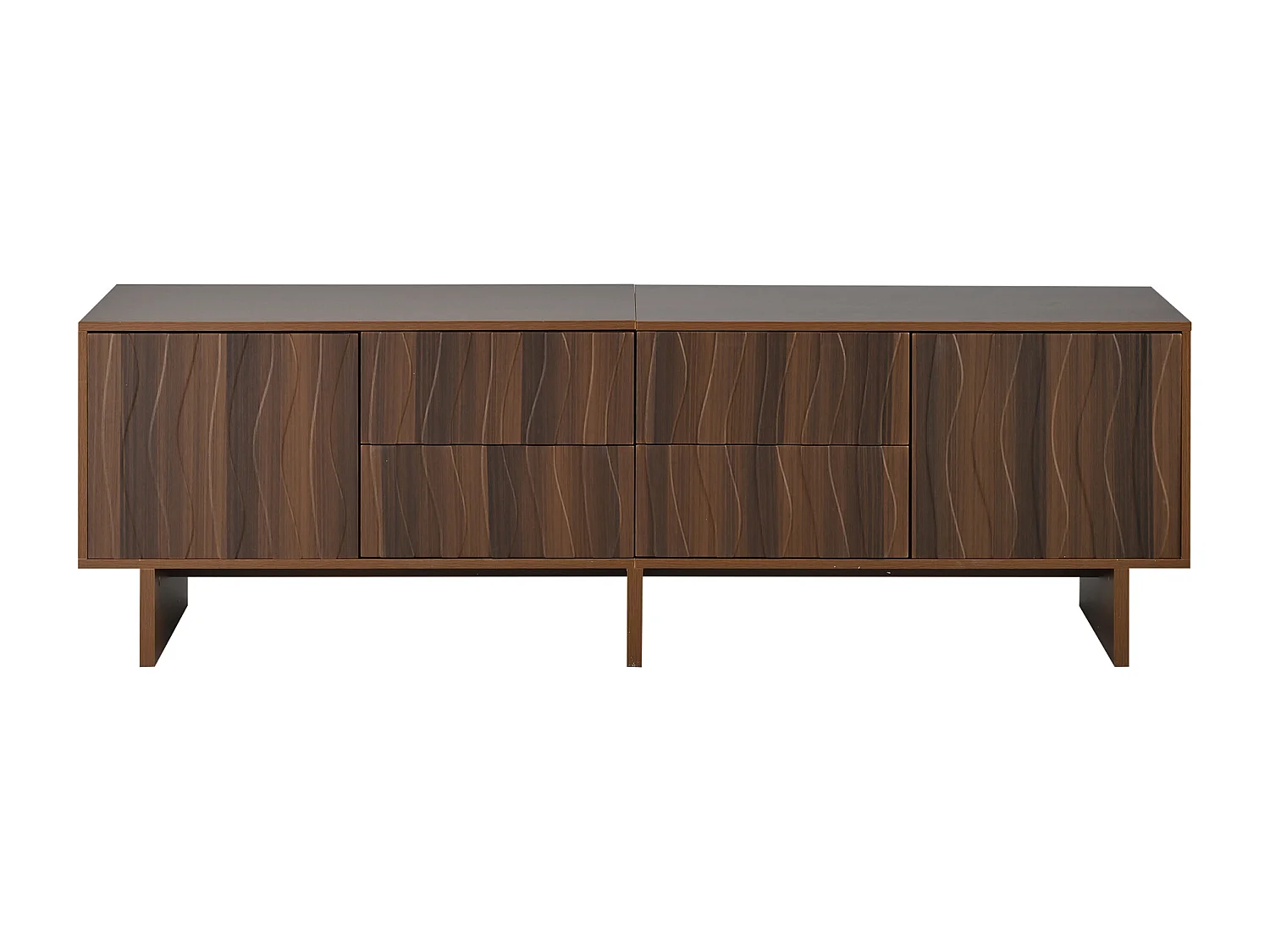 TV-meubel 180 x 40 x 56 cm met 4 lades en 2 deuren - Golvend design - Donker walnootkleur