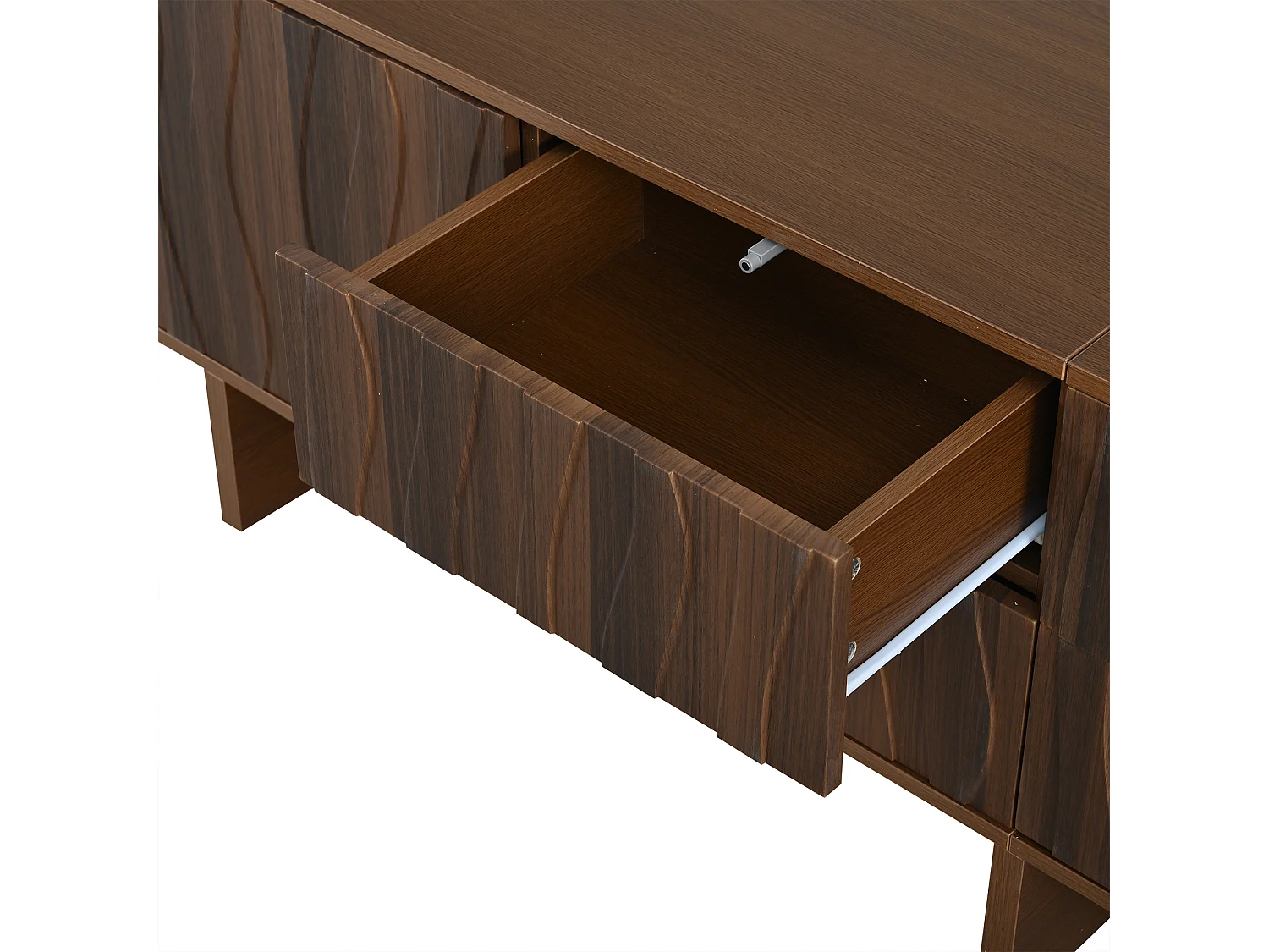 TV-meubel 180 x 40 x 56 cm met 4 lades en 2 deuren - Golvend design - Donker walnootkleur