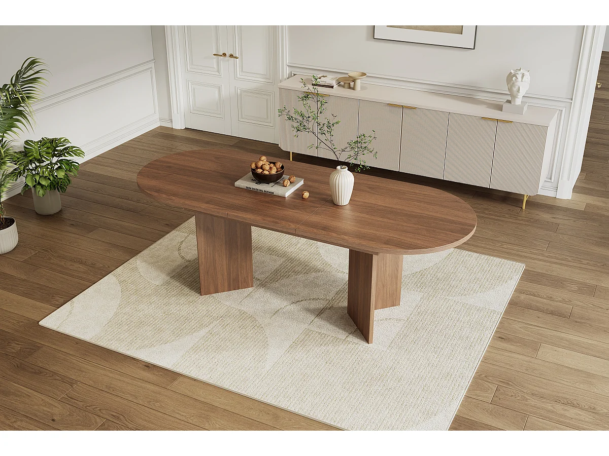 Table à manger extensible 120/160x80 cm en couleur noyer - Pour 4 à 6 personnes