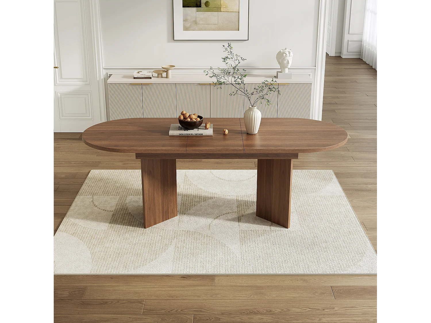 Table à manger extensible 120/160x80 cm en couleur noyer - Pour 4 à 6 personnes