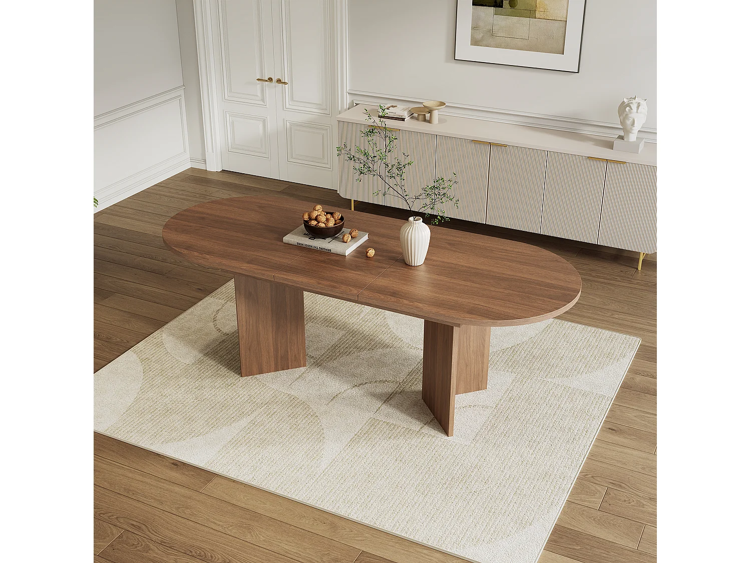 Table à manger extensible 120/160x80 cm en couleur noyer - Pour 4 à 6 personnes
