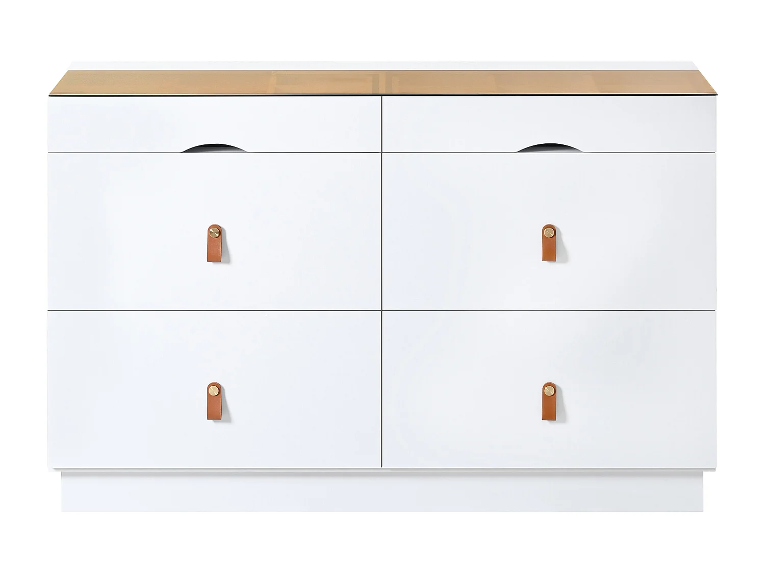 Commode met 6 laden 120 x 40 x 78 cm - Hout en wit glas