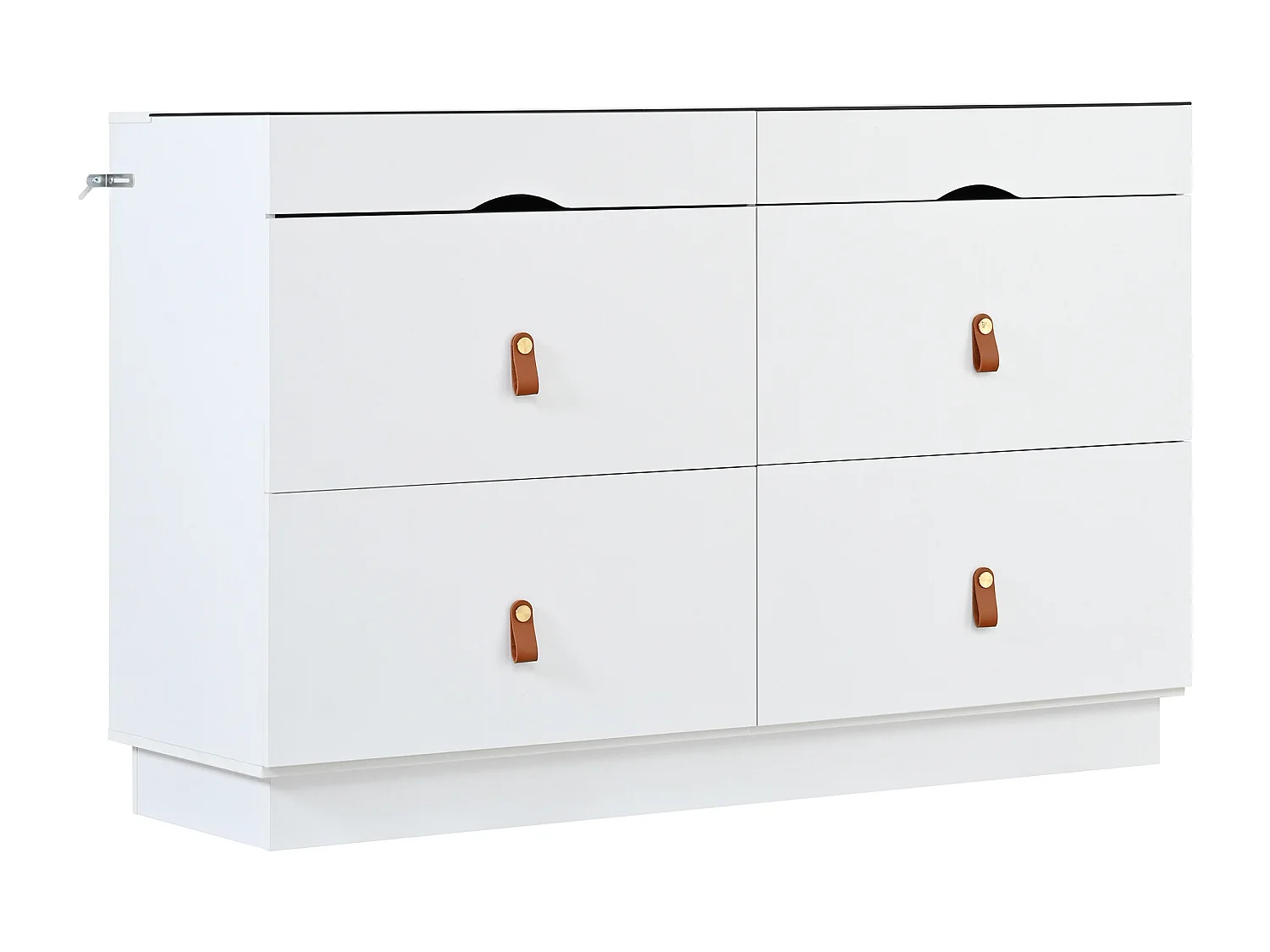 Commode met 6 laden 120 x 40 x 78 cm - Hout en wit glas