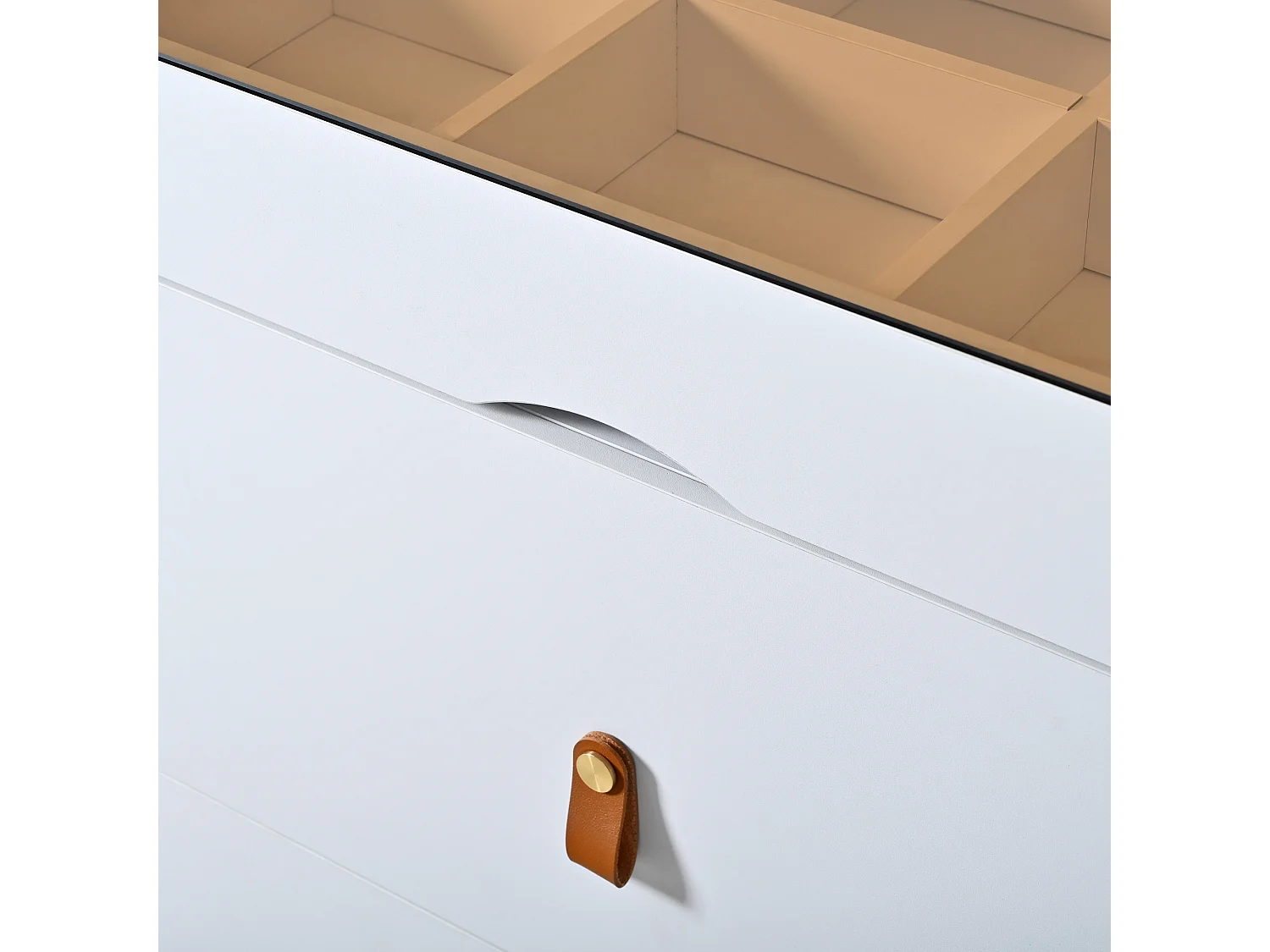 Commode met 6 laden 120 x 40 x 78 cm - Hout en wit glas