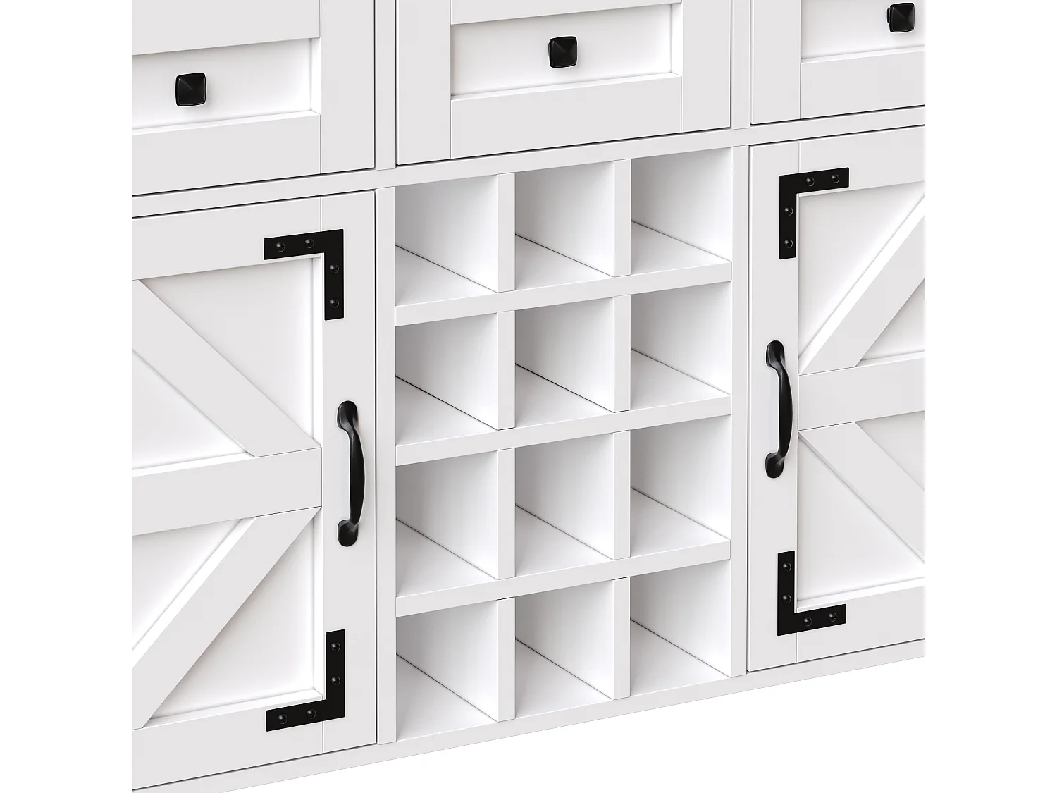 Buffet de cuisine avec LED, ports USB et prises, 4 portes et 3 tiroirs, blanc