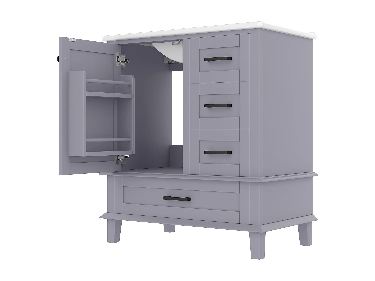 Meuble sous-lavabo avec 3 tiroirs et lavabo céramique gris 76x46x83.5 cm