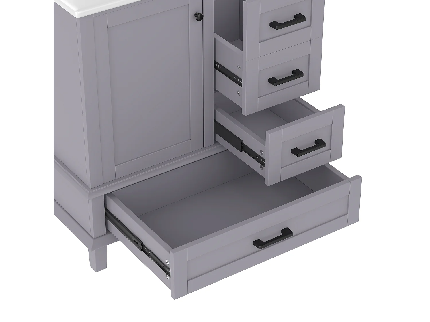 Meuble sous-lavabo avec 3 tiroirs et lavabo céramique gris 76x46x83.5 cm