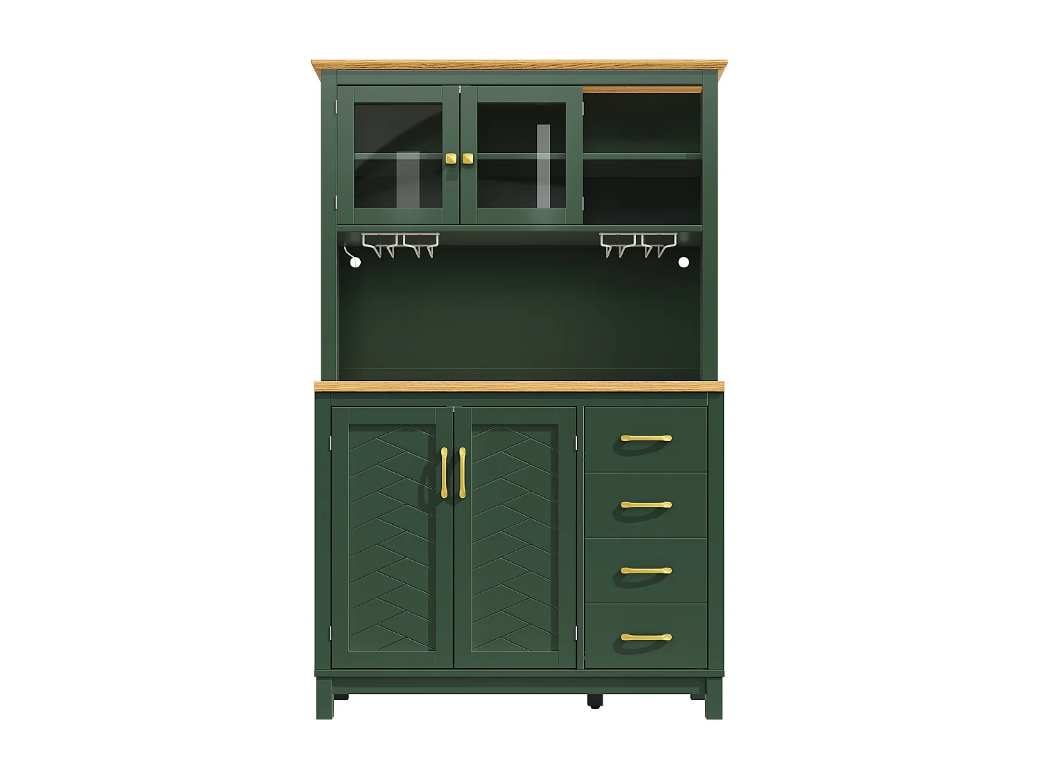 Buffet de cuisine 105,5 x 40 x 180 cm avec 4 portes, LED et porte-gobelets - Vert