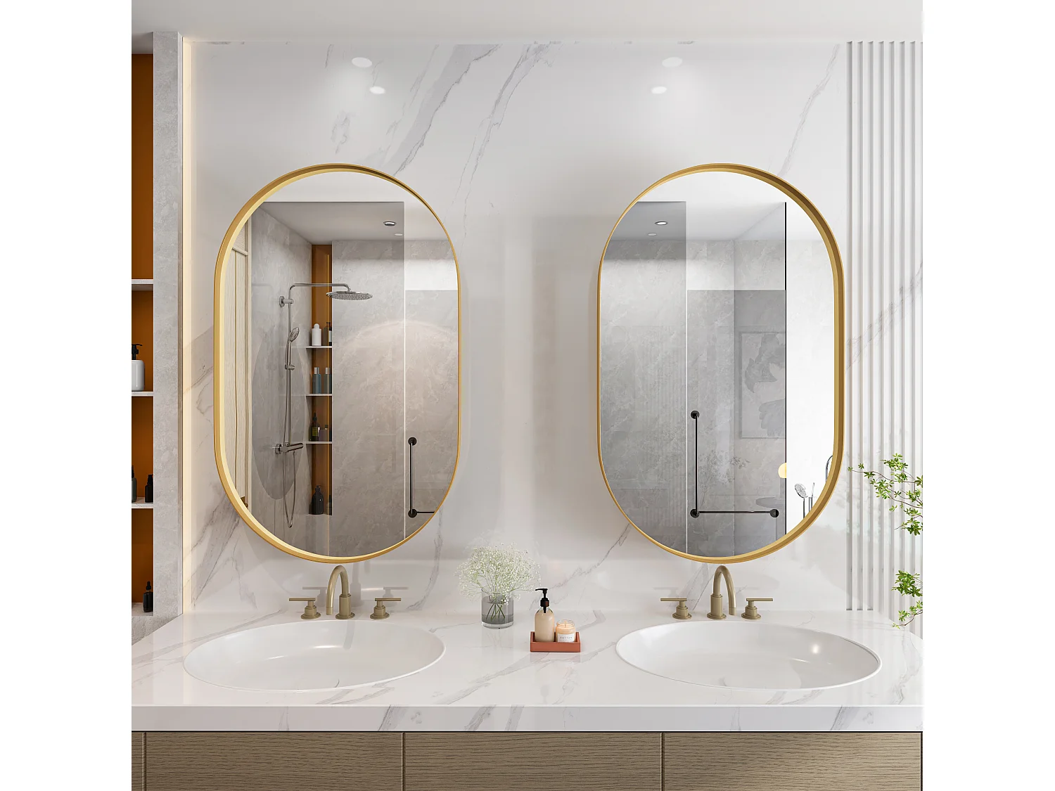 Miroir avec armoire de rangement salle de bain - Cadre métal doré