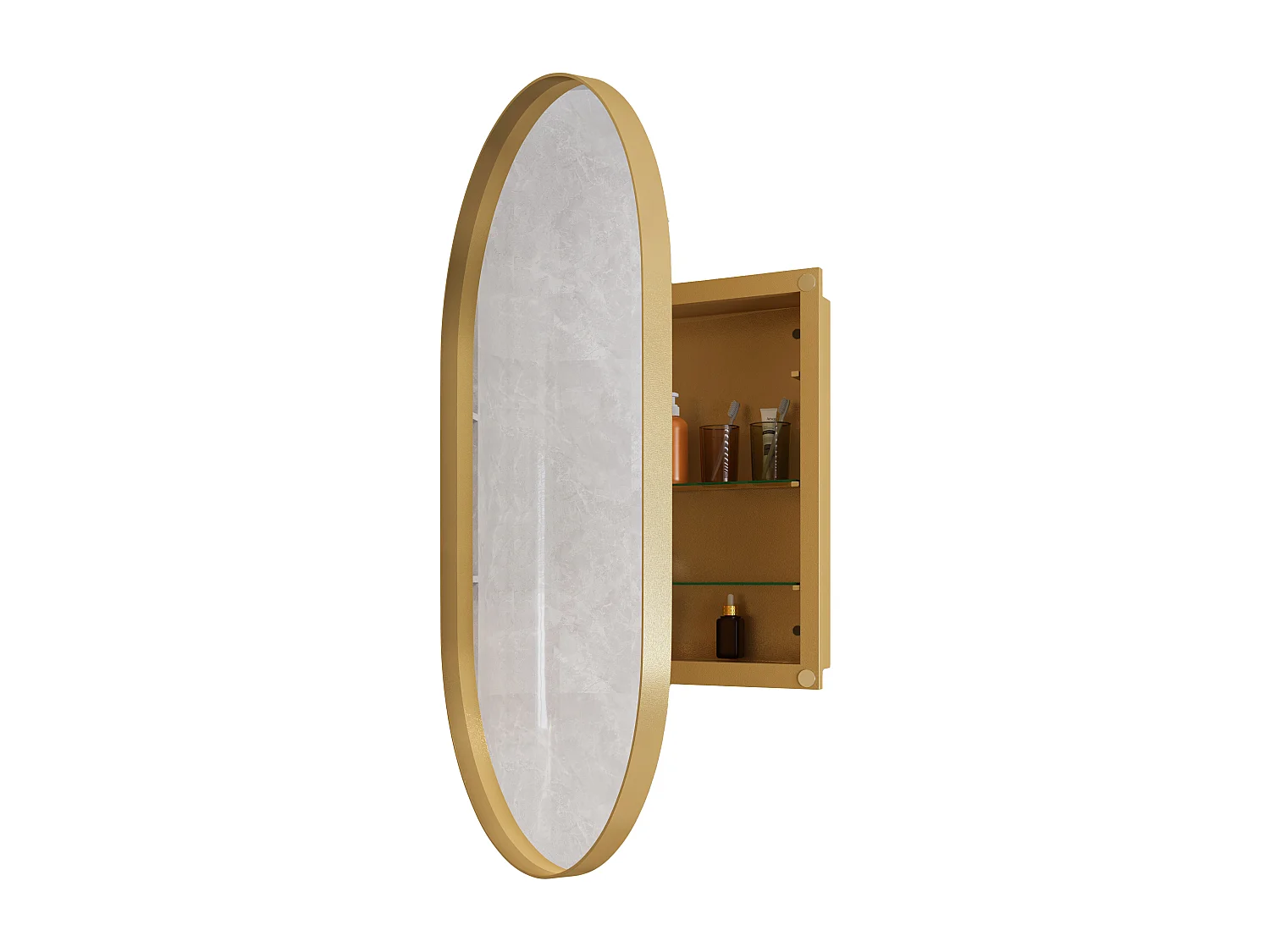 Miroir avec armoire de rangement salle de bain - Cadre métal doré
